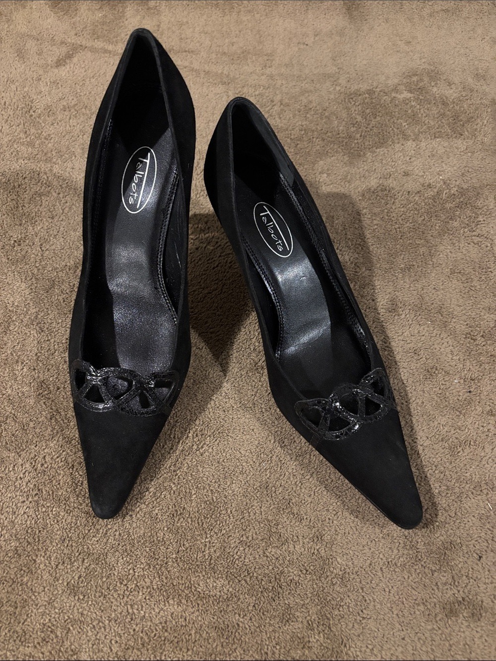 Talbots Black Suede Pointed-Toe Kitten Heel Pumps w/ Leather Accents - Size - 8